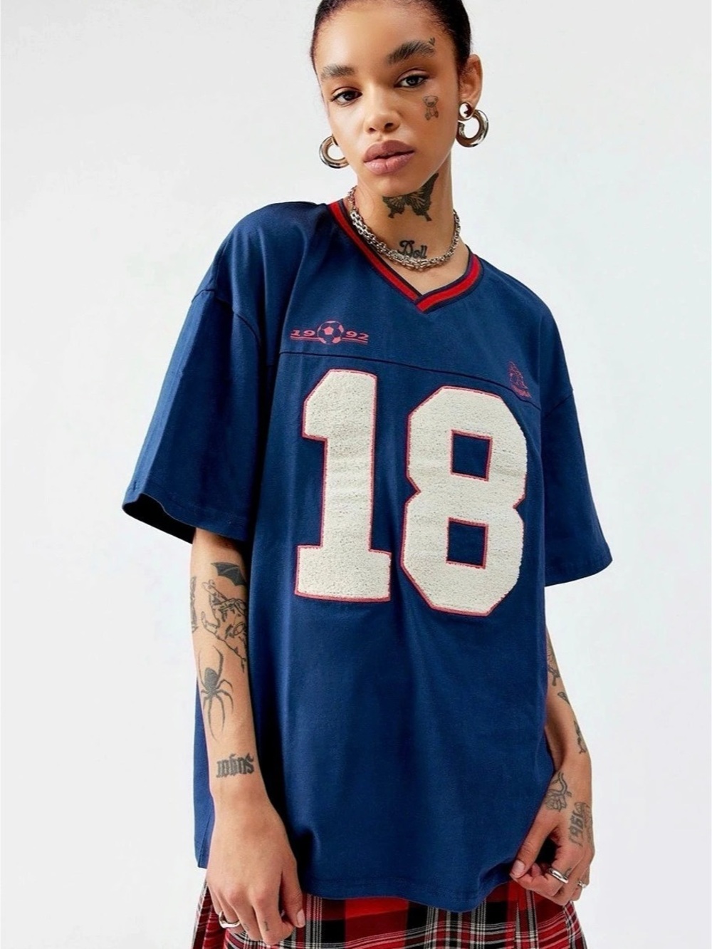 Urban Outfitters Athens Soccer Jersey T Shirt Dress | BLUE RED - LARGE / XL UO